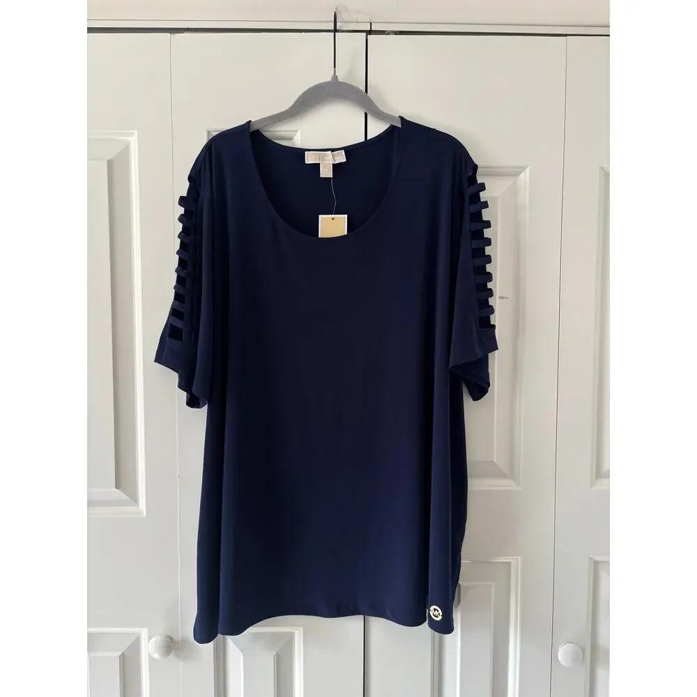 Michael Kors Navy Blue Women's 3X Cutout Sleeve Top